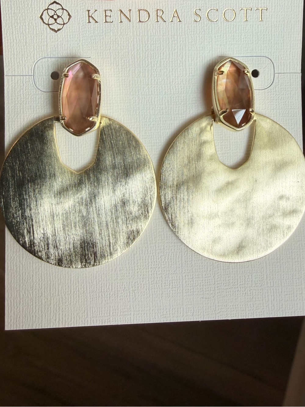 NWT Kendra Scott Deanna Earrings in Gold with Brown Mother of Pearl